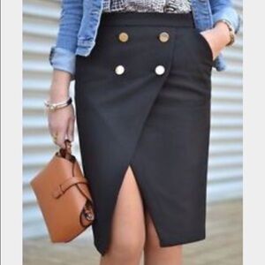 Zara Black Midi Skirt with Gold Button Accents